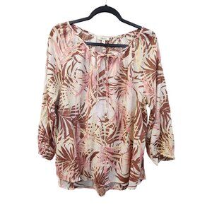 Como Blu Women's XL Pink Leaf Pullover Blouse 2235